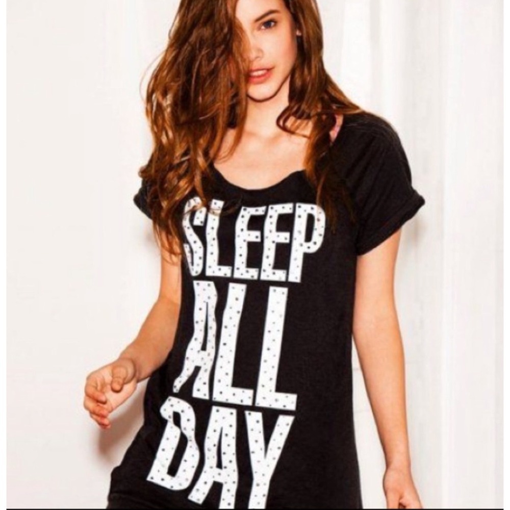 Victoria's Secret PINK Sleep All Day Party All Night Small Black Sleep Shirt